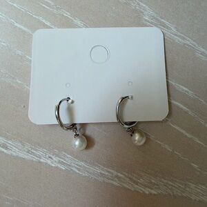 Set of 5 Bridesmaid Silver Pearl Hoop Earrings